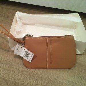 NWT Leather Tan Coach Wristlet with gift box